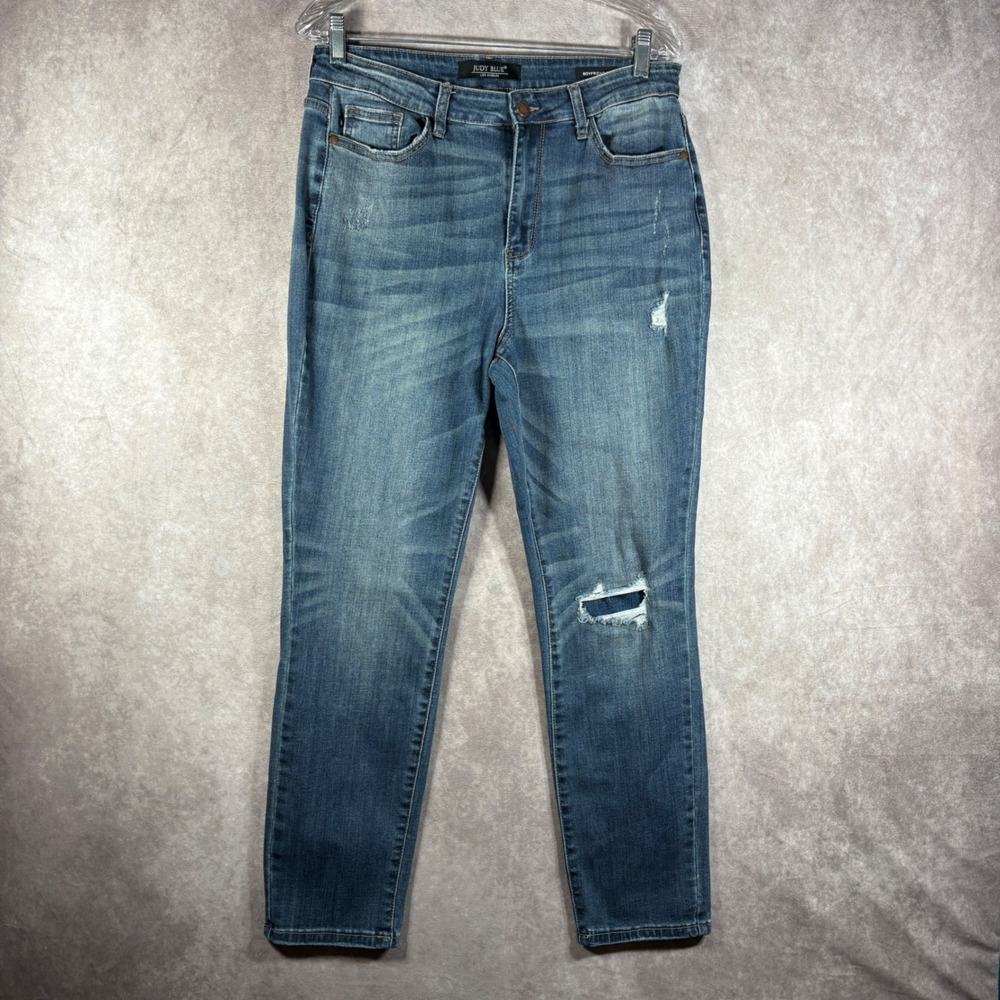Judy Blue Jeans Womens 13/31 Blue Boyfriend Fit Distressed Stretch Denim Casual